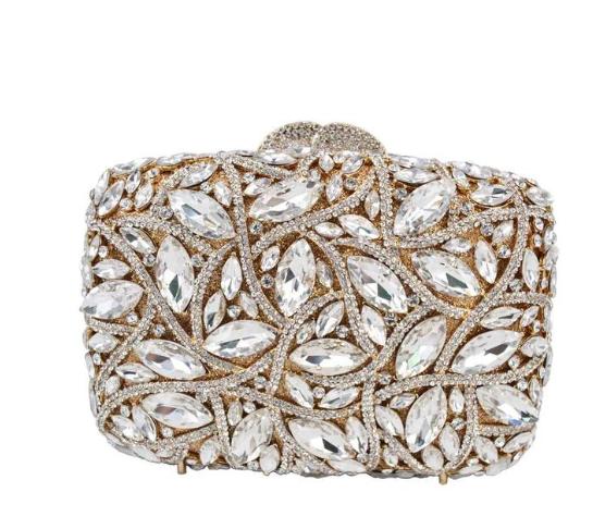 WHTUOHENG Bolso de Noche Plateado con Piedra Grande para Mujer Bolso de Mano Nupcial con Diamantes Cartera de Mano con Pedrería para Cena de Boda