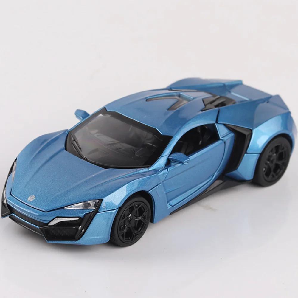 1:32 Scale Lykan Mode Toy Sports Cars Alloy Diecast Sound Light 4 Doors Opened Sound Light Pull Back Supercar Models Child Gifts