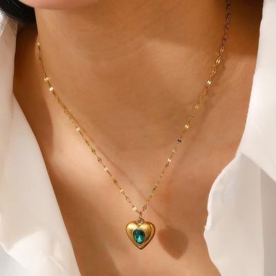 2026 Light Luxury Liebes Edelstein Anhänger Halskette Damen Hochwertige Vielseitige Edelstahl Schlüsselbein Kette Design Halskette