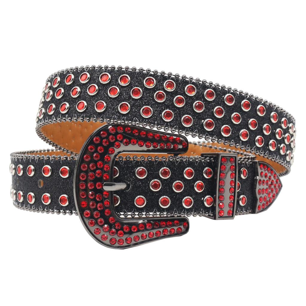 Y2K Punk Rhinestone Sequin Hip Hop Pin Buckle Leather Belt for Women
