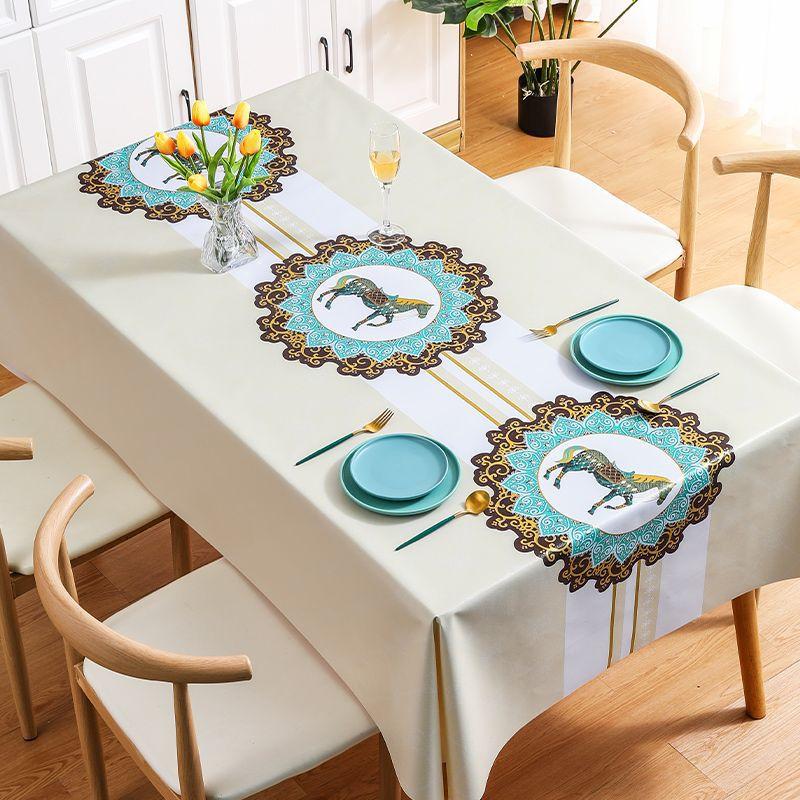 Household Nordic Pvc Tablecloth Waterproof And Oil-Proof Leave-In Tablecloth Ethnic Style Dining Table Cloth Coffee Table Cloth