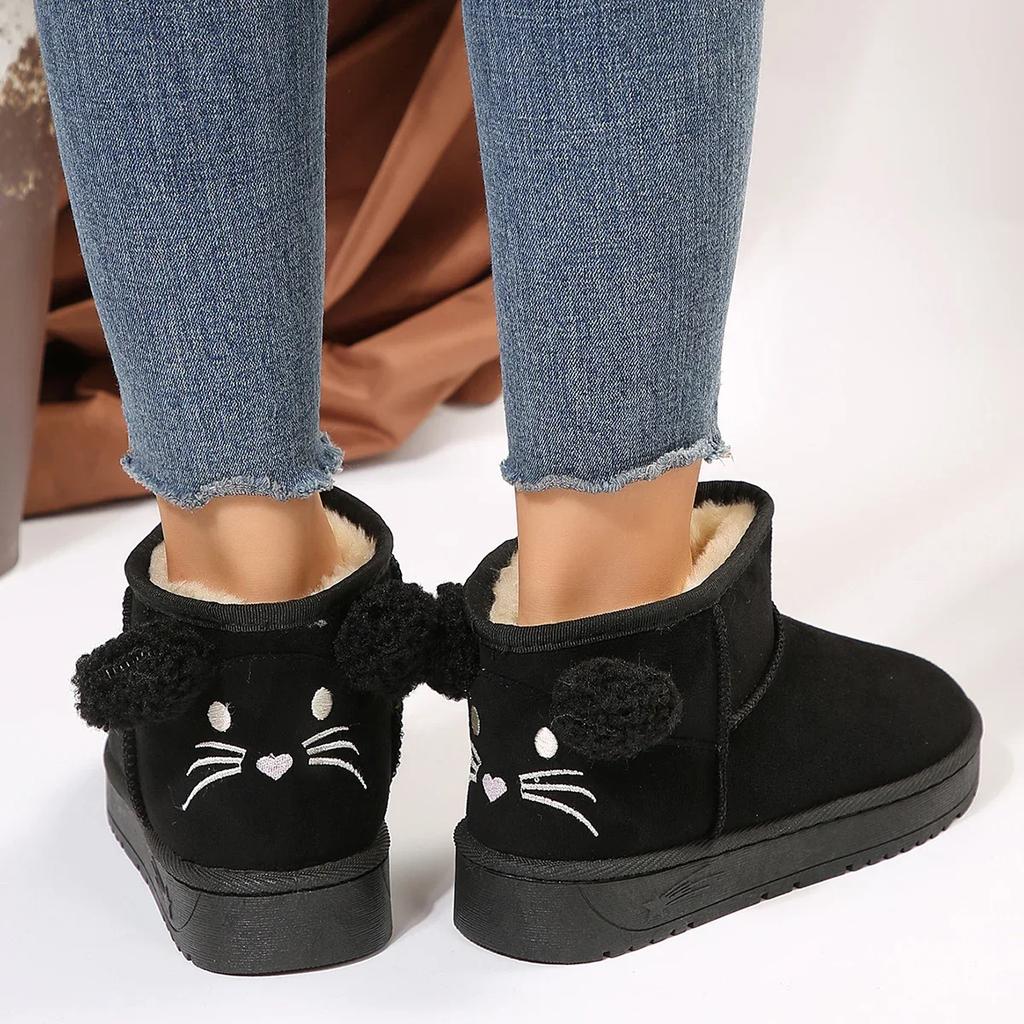 Botas de nieve cálidas de felpa cortas para mujer, zapatos informales, ante nuevo, botines Chelsea de piel, zapatos planos con plataforma, Botas de invierno para mujer