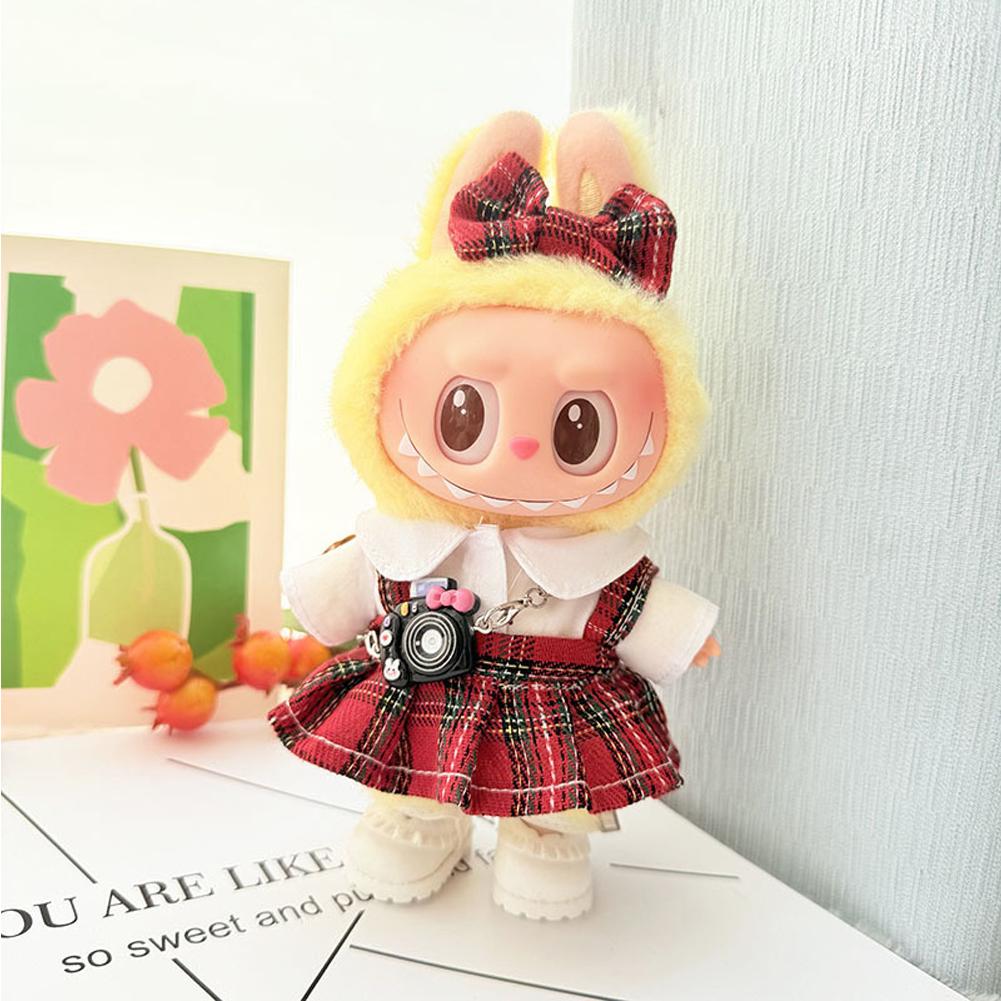 Für 17cm Labubu Puppenkleidung Modekleidung Kleid Puppenkleidung Farblich passend mit Kamera Brille Puppenzubehör Niedliche kleine Kleidungsstücke