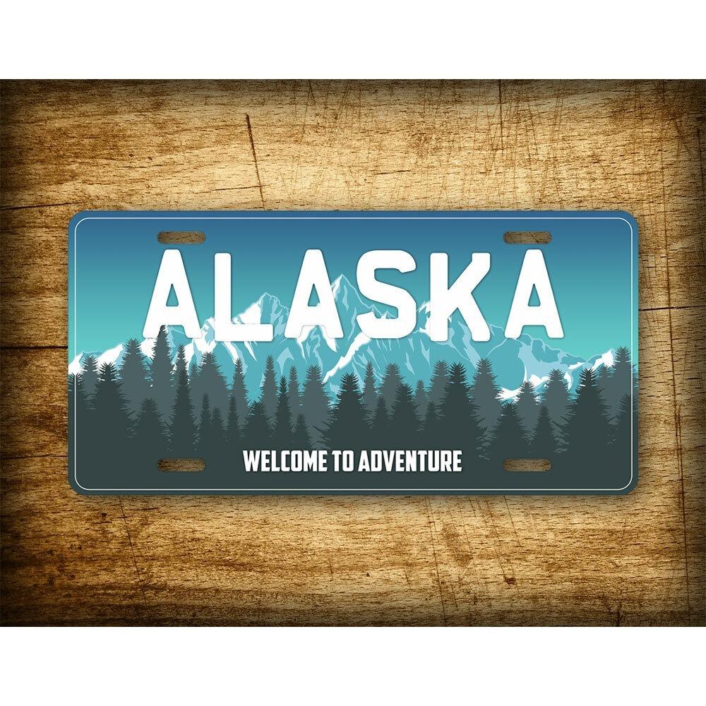 1pc Mountain Scene Alaska License Plate Welcome Adventure Auto Tag Outdoor Travel Personalized Metal Sign
