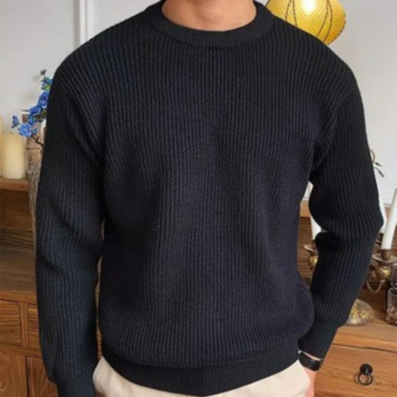 

Минималистичный свитер с круглым вырезом, повседневный и высококачественный, зимний теплый для ежедневного использования XXL чёрный