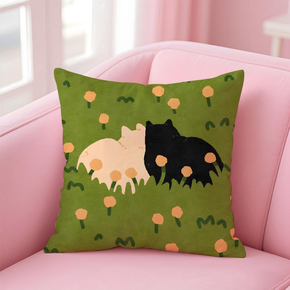 Casual Daily Simple Cute Friendly Cats And Dogs Cushion Cover Pillow Case Soft Friendly Fabric  Concealed Zipper