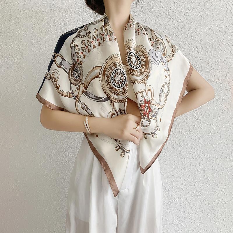 Eșarfă Hijab Hip Hop Femei Imprimeu Eșarfă de Gât Foulard Eșarfe Pătrate de Mătase Satinată Șaluri și Înfășurători Doamnă Pașmină Batic