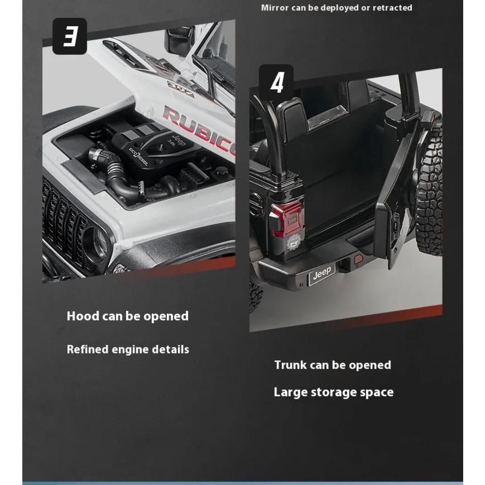 1/18 Jeep Wrangler Rubicon Convertible Version Off Road SUV Alloy Diecast Car Model Sound & Light Children Toys Birthday Gifts