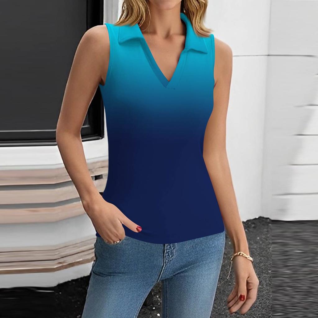 Femeii de vară la modă casual retro imprimare V-neck fără mâneci top Skinny tanc top