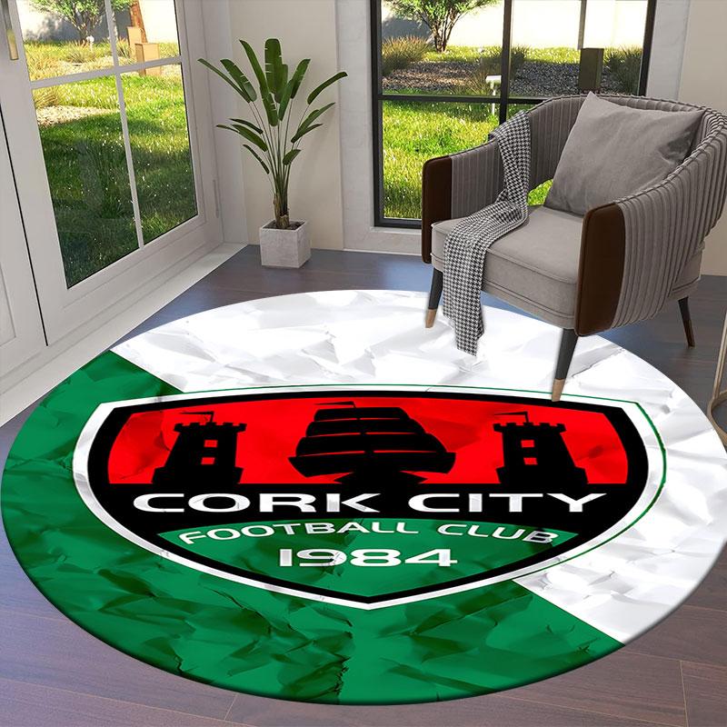 Cork City F.C Round Area Rug,Carpet Rug for Living Room Bedroom Sofa Playroom Decor,Non-slip Floor Mat