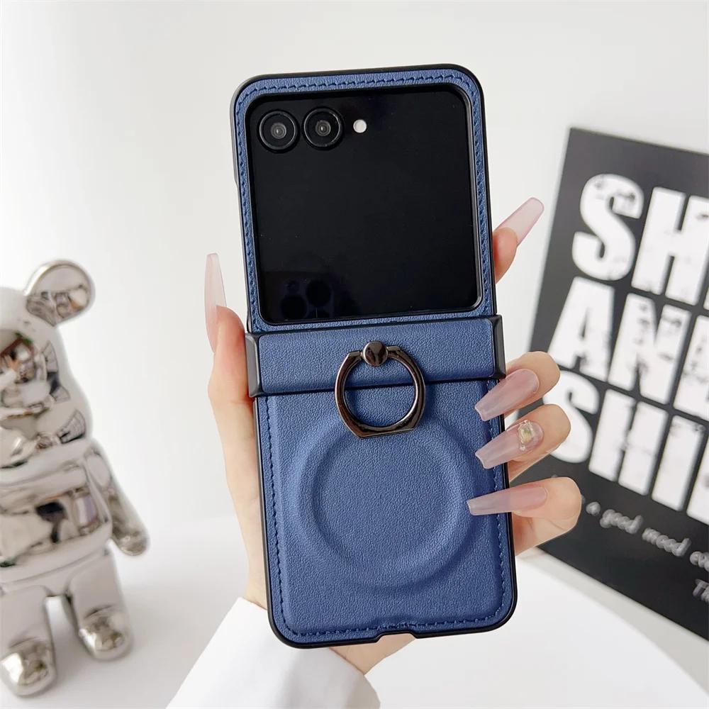 

For Wireless Charging Magnetic Leather Phone Case for Motorola Razr 50 40 Ultra Moto Razr 60 50 Ring Hinge Protective Cover Motorola Razr 50 Ultra