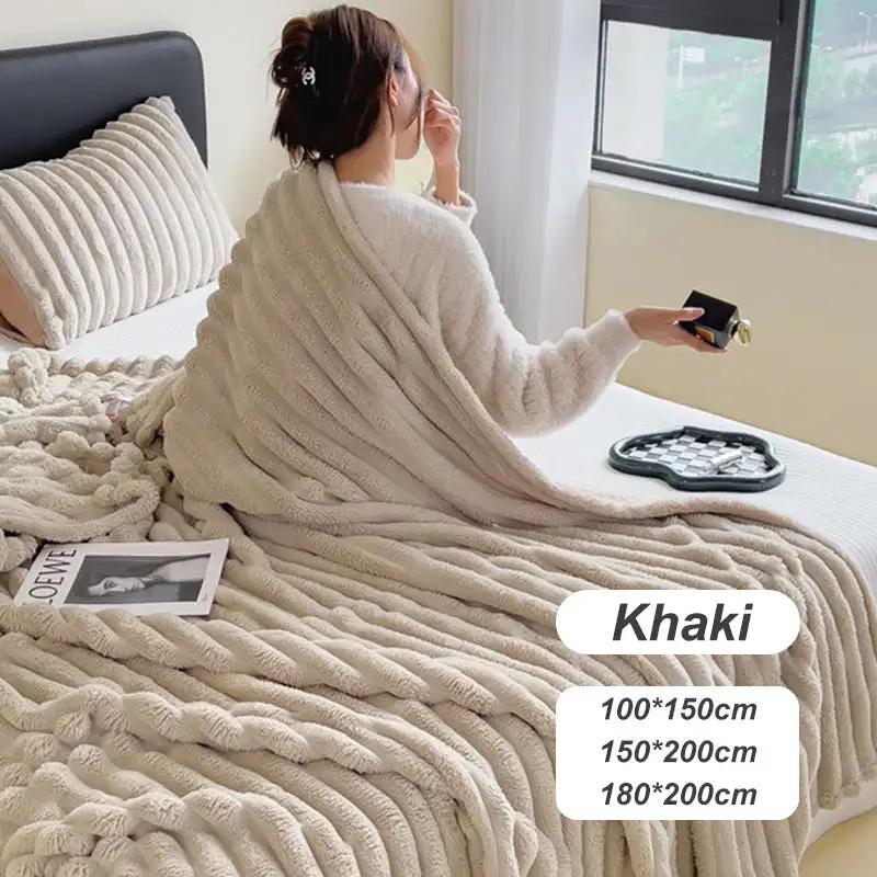 1pc Throw Blanket for Bed Striped Flannel Blanket Milk Velvet/Flannel Blanket Warm & Cozy Throw for Couch, Bed & Travel - Versatile All-Season Gift