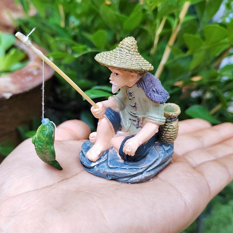 Jiang Taigong Fischer Ornaments für Hof Fischteich Felsen Bonsai Dekor