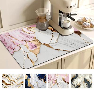 Morden Kitchen Draining Pad Coffee Cup Mat Marble Print Drying Dish Mat Absorbent Kitchen Coaster Bathroom Countertop Protector