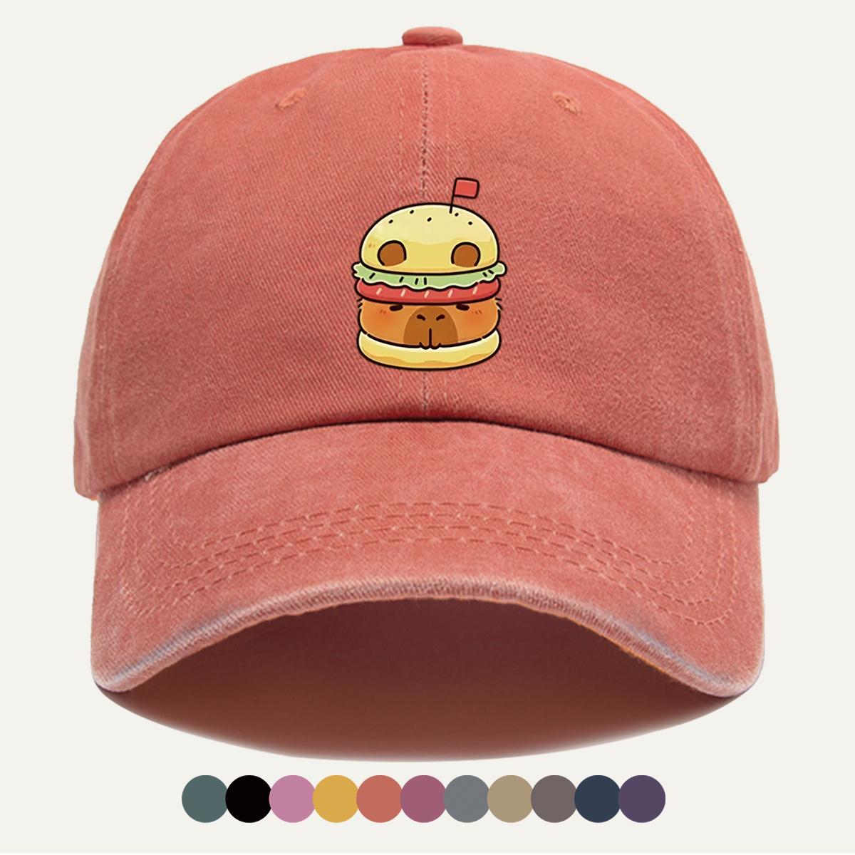 pc Cartoon Hamburger Bear Print Baseball Cap Cute and Fun HamburgerShaped Bear Pattern Simple and Stylish Design Unisex Adj 1pc