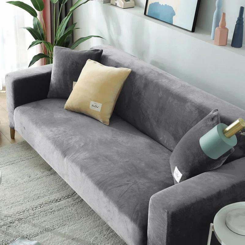 Velvet Sofa For Living Room Thick Elastic Sofa Cover 1/2/3/4 Seater L Shaped Corner Cover Stretch Cover For Sofa