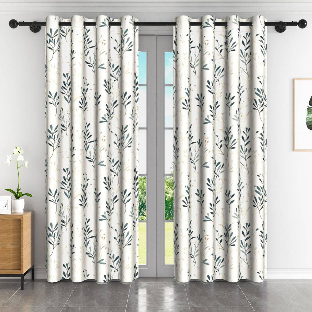 2 Stück/Set Botanische Blattvorhänge Natürliches Grünes Efeublätter-Muster Vorhänge Schlafzimmer Wohnzimmer Dekoration Polyester Verdunkelungsvorhänge