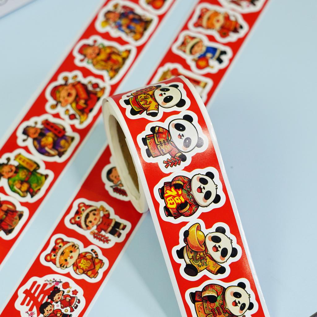 300 Sheets/Roll Chinese  Year Decorative Stickers Cute Cartoon Horse Label Decal Red Envelope Decor Stickers Diy Party Gifts