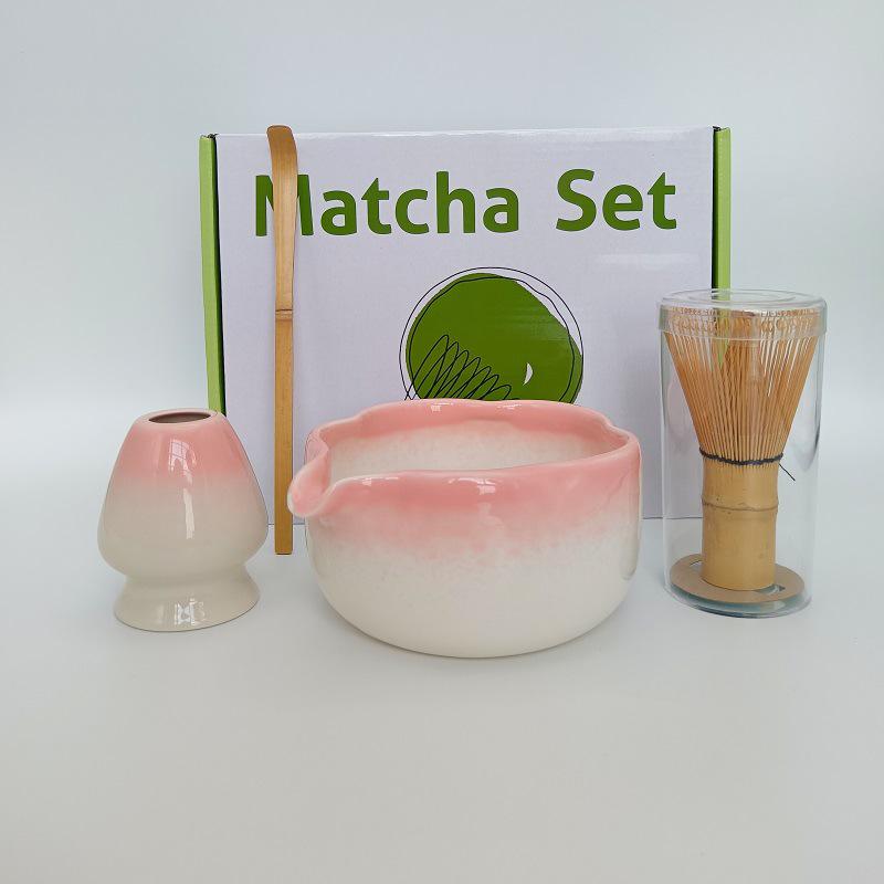 Japanese Ceramic Matcha Tool Set: Spout Bowl & Hundred-Bristle Whisk for Tea Ceremony