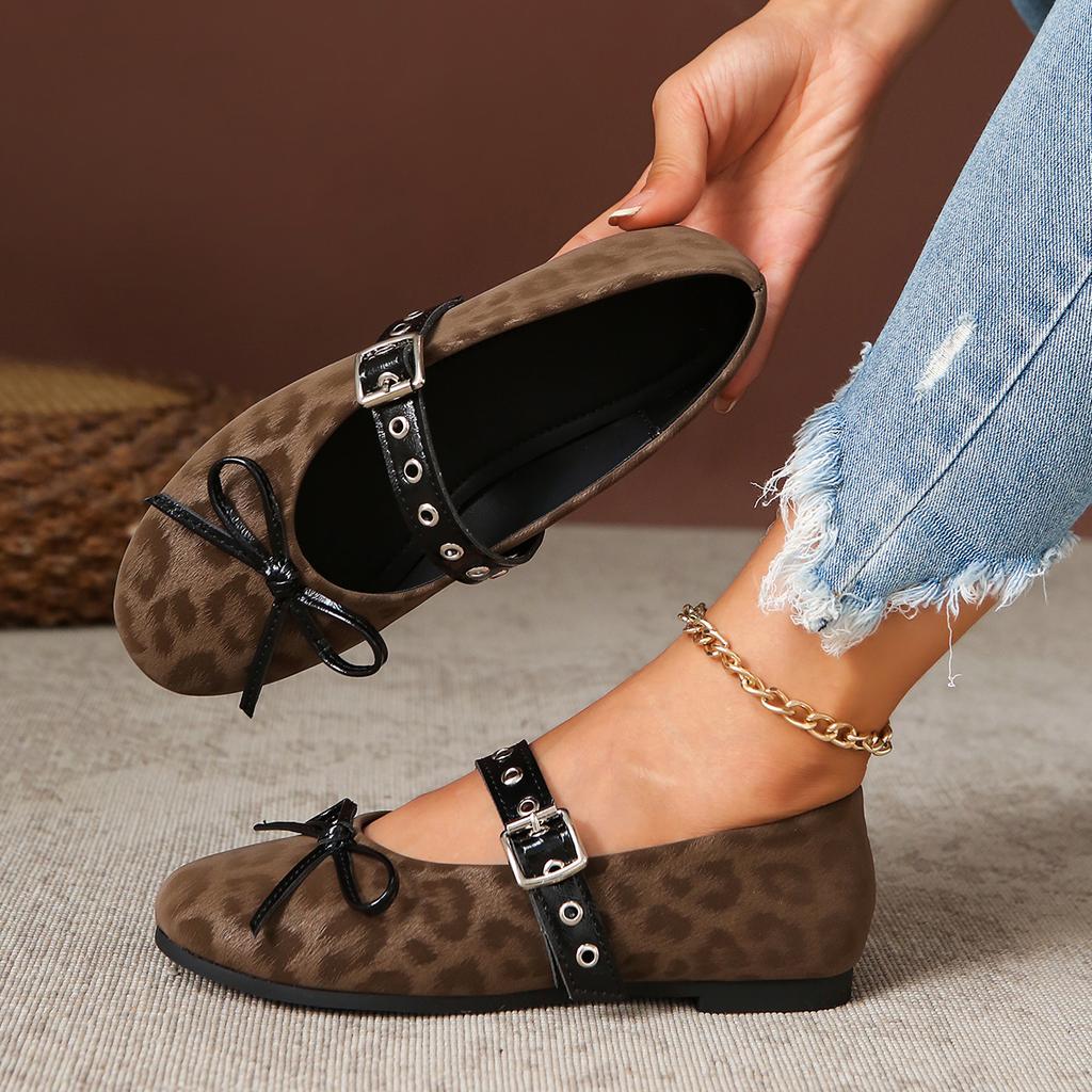 Fashion Women Flats Belt Buckle Comfortable Loafers Ladies Classic Silk Bowtie Low Heel Shoes for Women Lightweight Mary Jane Shoes