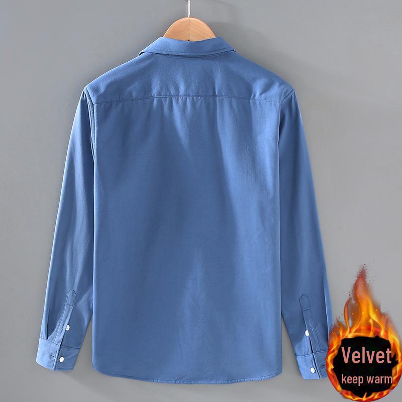 Men's Winter Cotton Velvet-Lined Warm Square Collar Shirt Jacket