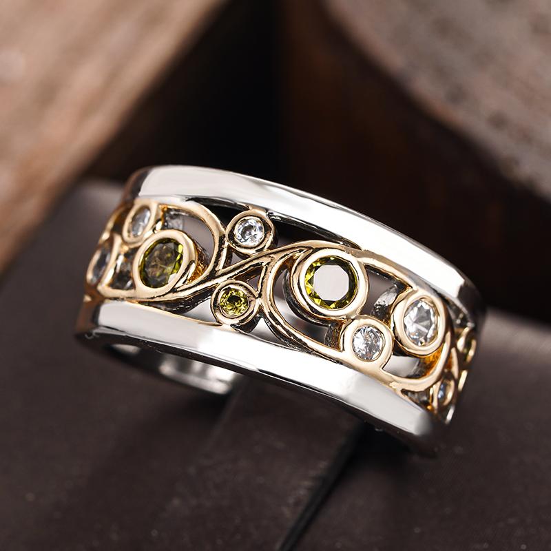 Huitan Two Tone Hollow Out Design Rings for Women Exquisite Cubic Zirconia Engagement Party Jewelry Gorgeous Finger Accessories
