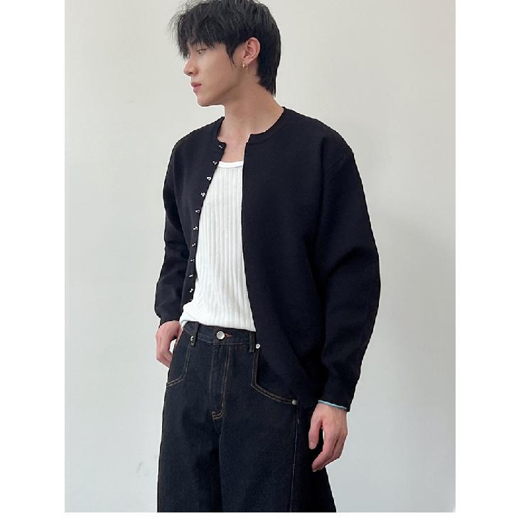 Cardigan nou de toamnă și iarnă pentru bărbați, pulover retro american casual, stil relaxat, pulover cu gât rotund, palton pentru bărbați de culoare uni