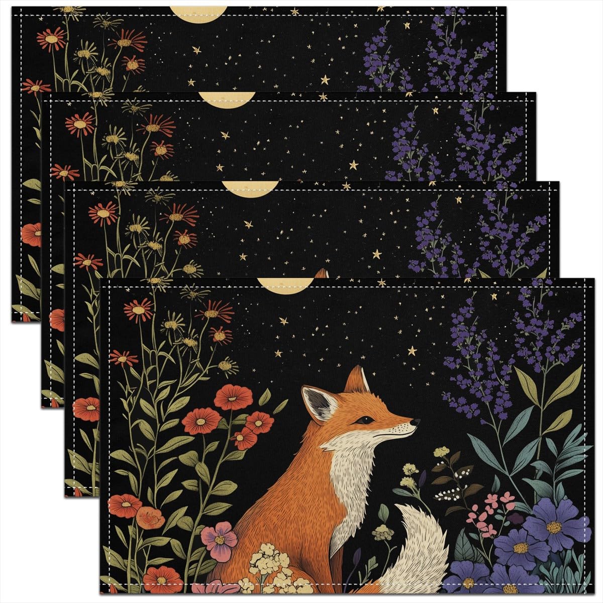 

Fox Placemats Set of 4 18 x12 Kids Boho Moon Star Floral Table Place Mats for Boys Girls Teens Cute Cartoon Fox Placemat 4pcs-12x18