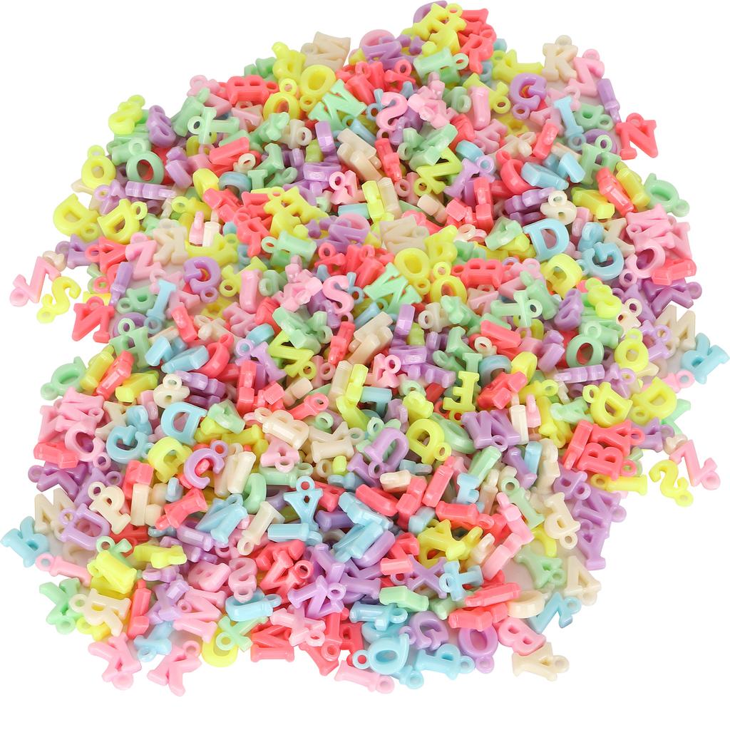 500Pcs Spacer Beads Colored Letter Plastic Hair Band Pendant Perforated Bead DIY Accessories
