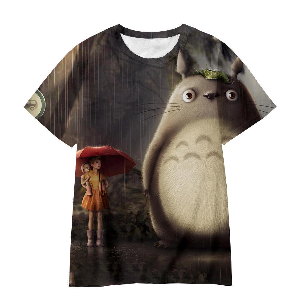 3D Hayao Miyazaki Cartoon Totoro Pattern Printed Casual Short Sleeved Children's Boy T-shirts - Soft Medium Stretch Fabric Summer Relaxed Fit Clothing