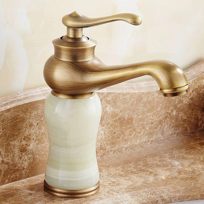 Rose Gold Luxury Bathroom Basin Faucet Single Handle Vanity Sink Mixer water Taps Brass Natural Jade Basin Sink Faucet Chrome