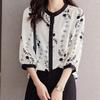 Summer Thin Set with Three Quarter Sleeves Shirt, Women's Summer Loose All Match Vintage Elegant Round Neck Top