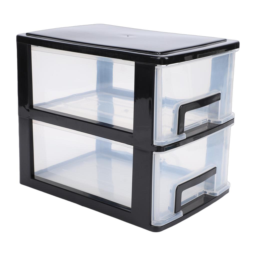 Schreibtisch mit 2 Schubladen, Kunststoff, stapelbar, transparent, Desktop-Aufbewahrungsbox für Büromaterial, für Zuhause, Wohnheim
