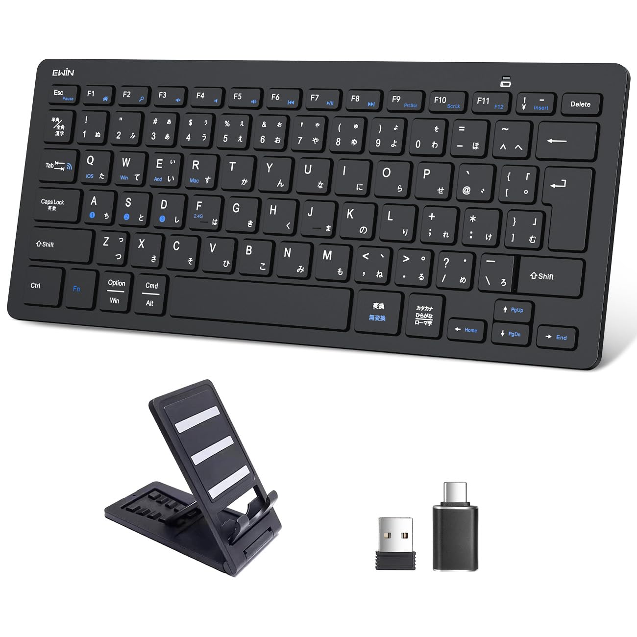 

EWiN Wireless Keyboard, Bluetooth and USB Compatible, JIS Japanese Layout, Compact, Compatible with Windows, Mac, iOS, Android, iPad, iPhone, Tablet,