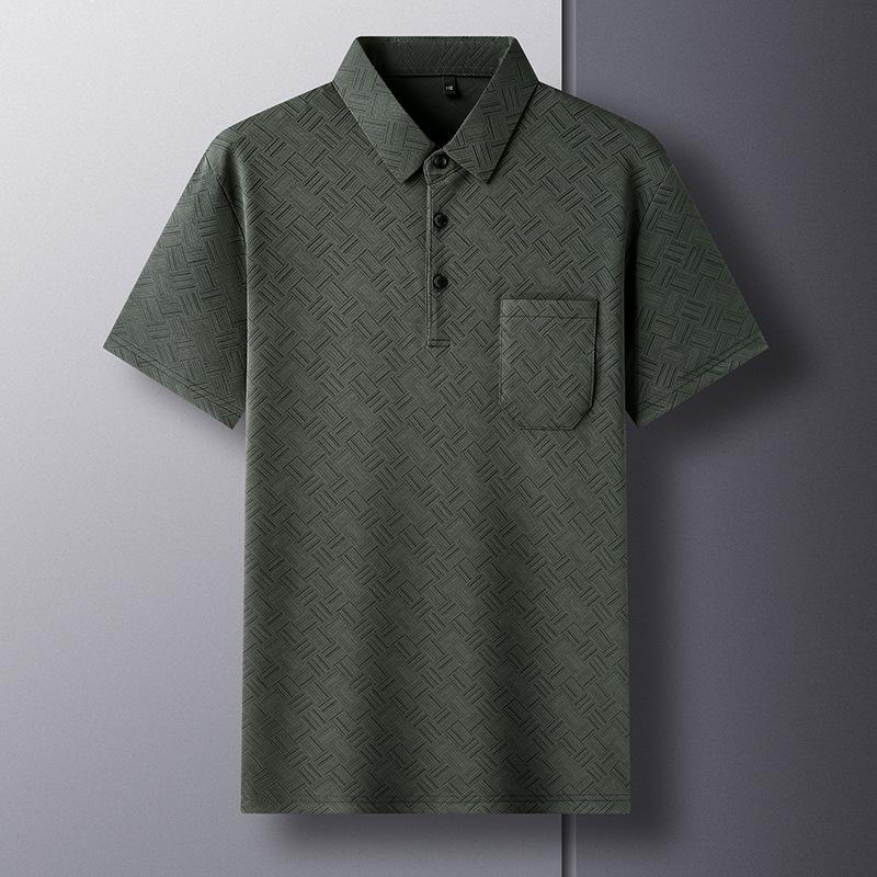 Middle Aged Men Loose Fit Short Sleeve Plaid Polo Shirt Summer Casual