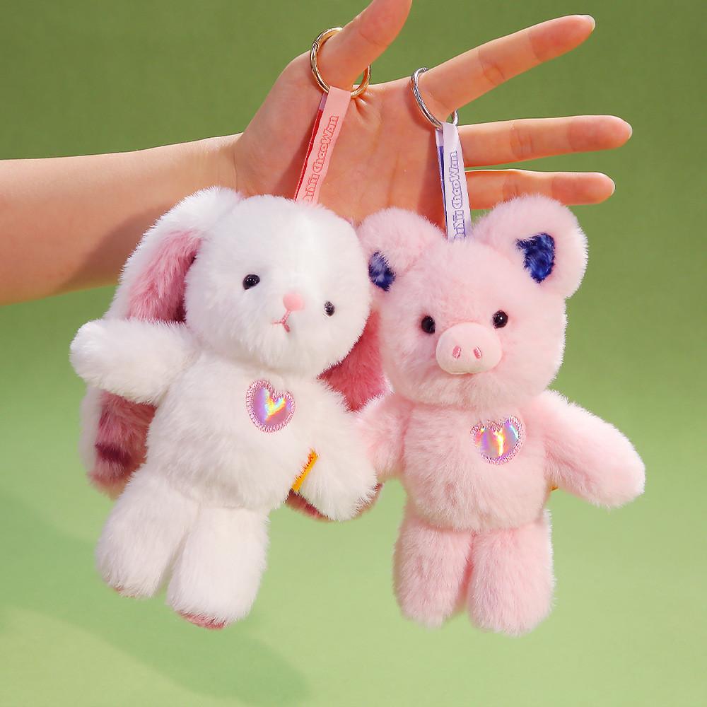 Chaveiro de Animal de Pelúcia Curta Com Coelho e Porco Fofos em Pé Para Presentes e Decoração