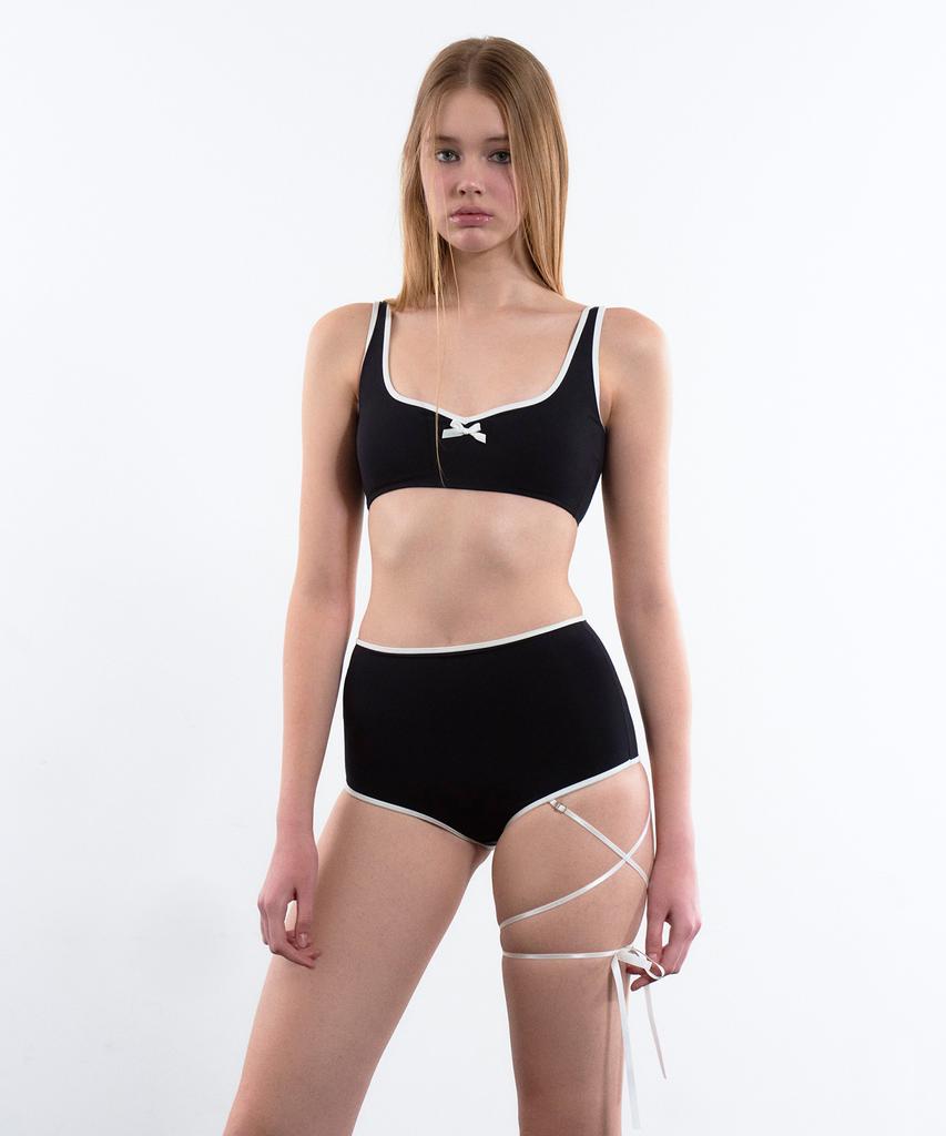 VINAJ Tiny Ribbon Line Heart Square Bikini Bra (Black)