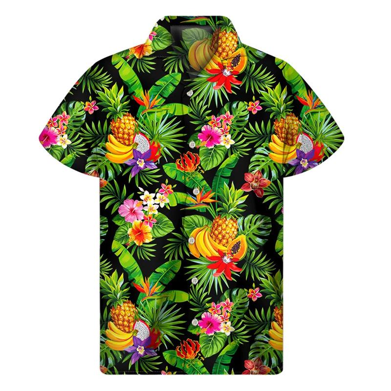 Mango, Banana, Pineapple Pattern Shirt for Men, 3D Printed Fruit Shirt, Summer Beach Vacation Short Sleeve Top