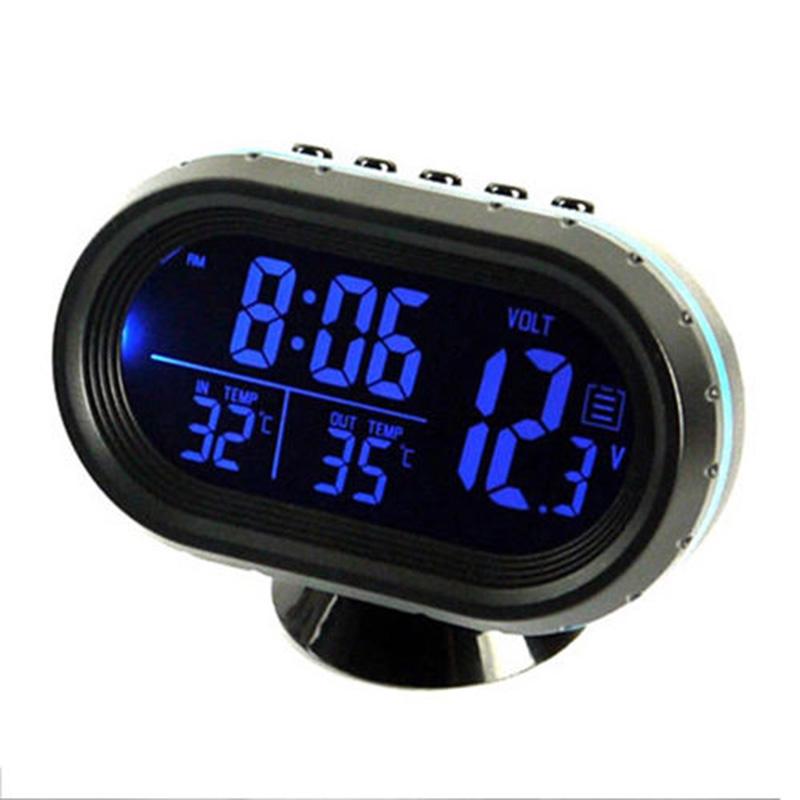 Digital Car Thermometer Voltage Monitor with Alarm Clock for Vehicle Use 12V 24V Dual Temperature Interior Exterior