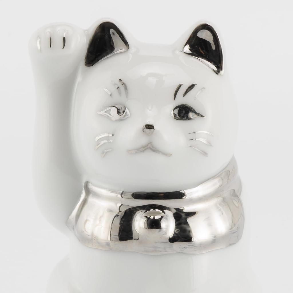 Seto ware right platinum approximately 5cm diameter x 9cm mini good luck made in Maneki-neko (beckoning cat) figurine, white, paw, finish, height,