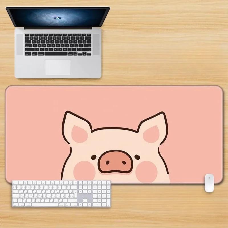 Girls Desk MatLazy Funny Kawaii Lulu Pig Pu Leather Mouse Pad Oversize Girl Creative Cute Game Keyboard Large Pink Desktop Mat