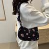 Sweet Flower Pleated Underarm Bag Ruched Floral Shoulder Bag Simple Nylon Handbag  Woman