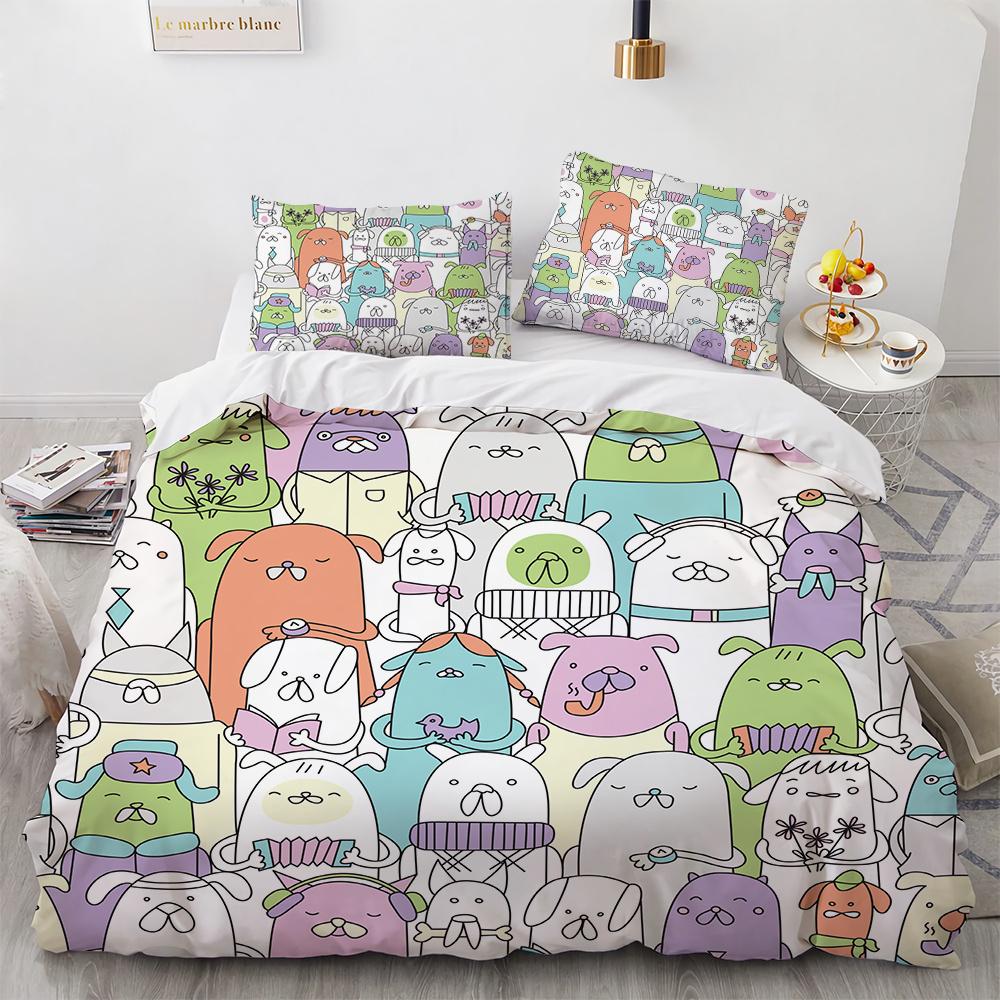Tecknade Djur Påslakan Set Bi Björnar Kaniner Sött Mönster Täcktäck med Kuddfodral King Queen Full Storlek För Barn Flicka