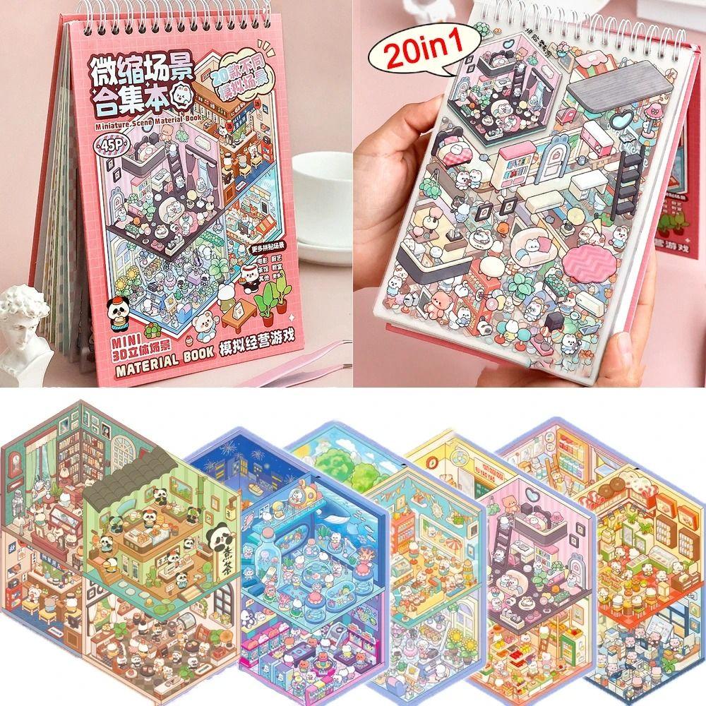 20in1 Landscape Sticker Book Cartoon Cute Cabin Scene Decorative Decals Free Combination DIY Miniature Scene Scrapbook Kit Girl