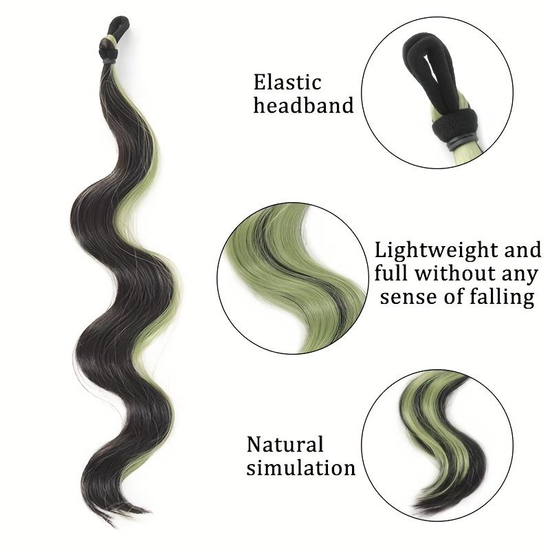 Long Synthetic 18inch Deep Wave Ponytail with Rubber Band DIY Self Winding Bun Head Curly Hair Bundle Omber Brown Black Green