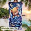 Teddy Bear Theme Beach Towel Personalized Custom Name & Text Soft Quick Dry Beach Towel for Swimming Travel