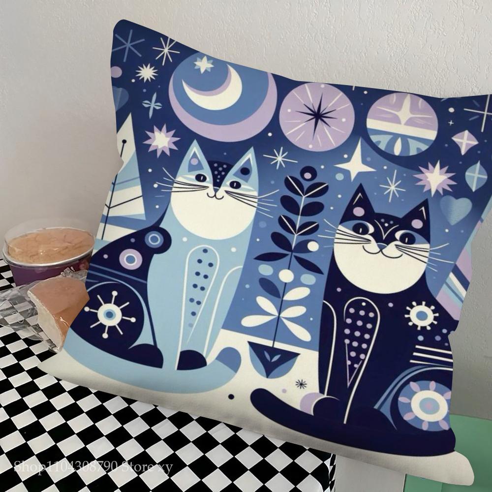 1pc Nordic Style Cat Oil Pillow Case Square Bedroom Sofa Leisure Comfort Cushion Car Living Room Home Decoration
