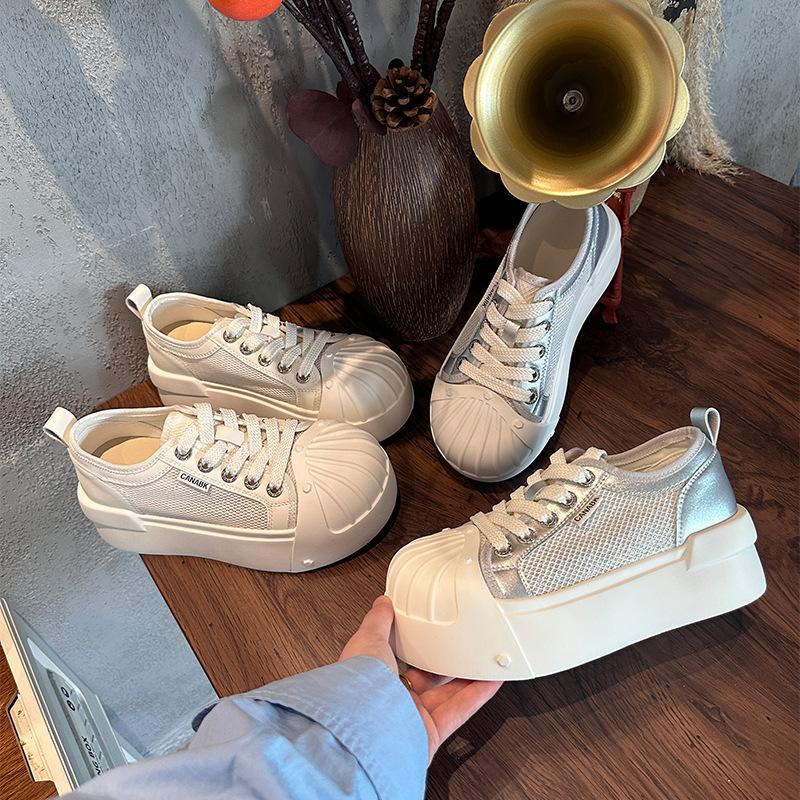 Foam Bottom Shell Head Little White Shoes Summer New Mesh Breathable Board Shoes Thick Sole Heightening Shoes Casual Women's Shoes