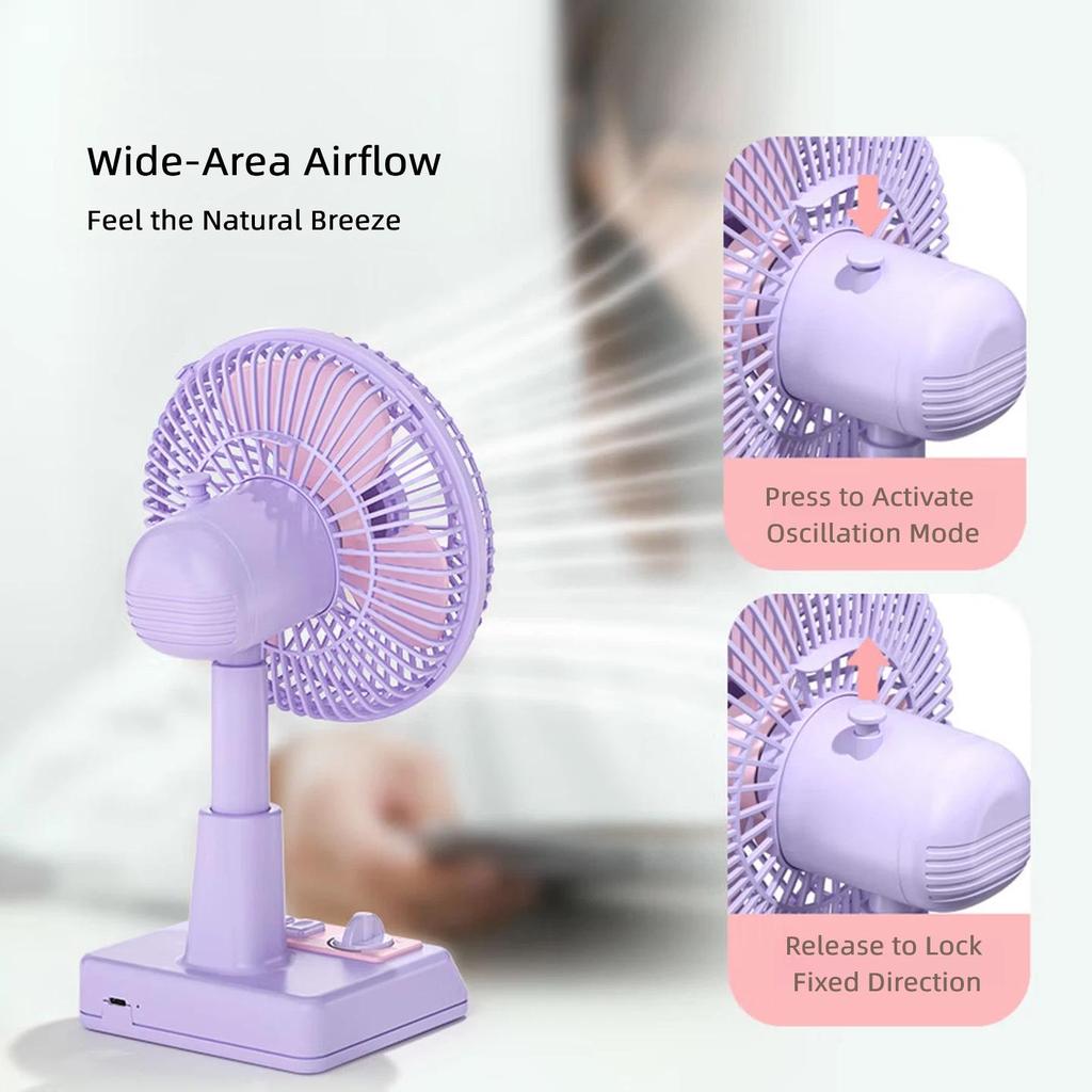 Desktop Fan, Quiet Electric Fan, USB Rechargeable, Long Battery Life, Large Blade, Portable Small Fan, Pink, 175*160*279mm