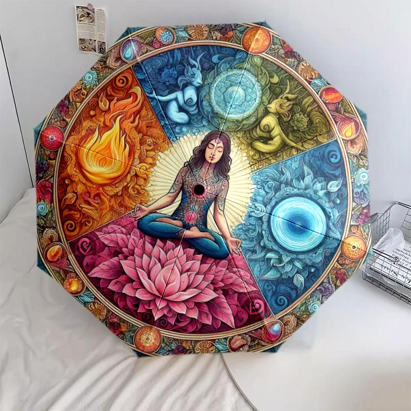 

1PC Chakras theme Umbrella Portable Folding Umbrella Iron Frame Hole Bone Structure Outdoor Home Umbrella A11